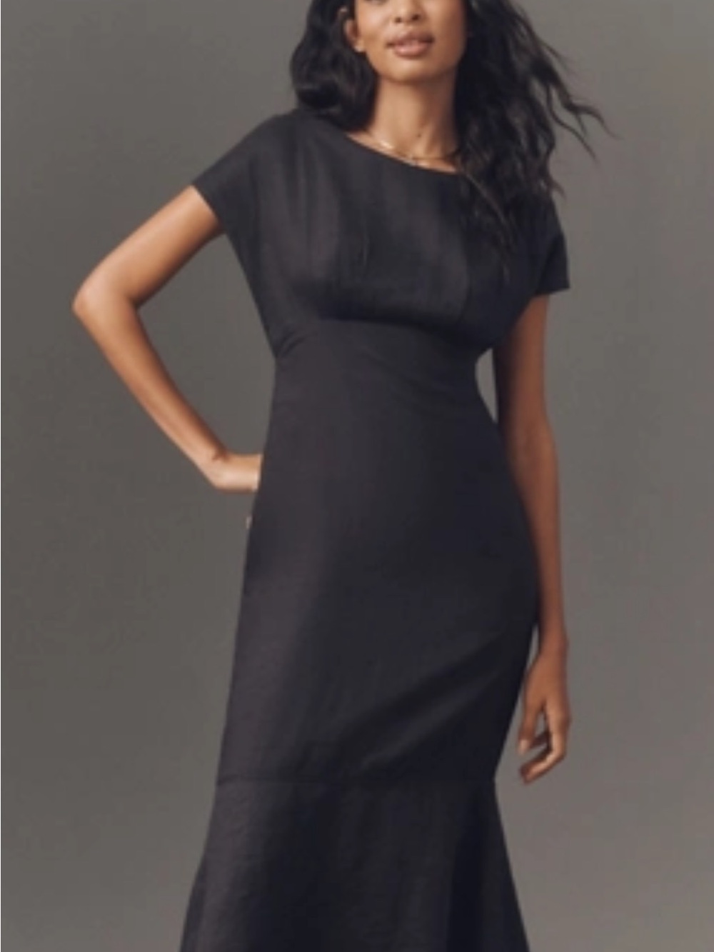 Maeve Black linen Dress with Cap Sleeves